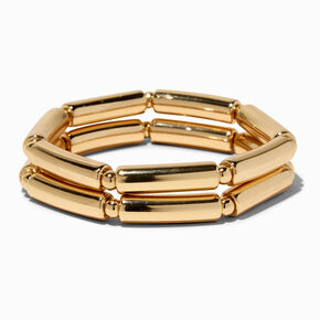 Gold-tone Macaroni Stretch Bracelets - 2 Pack ,