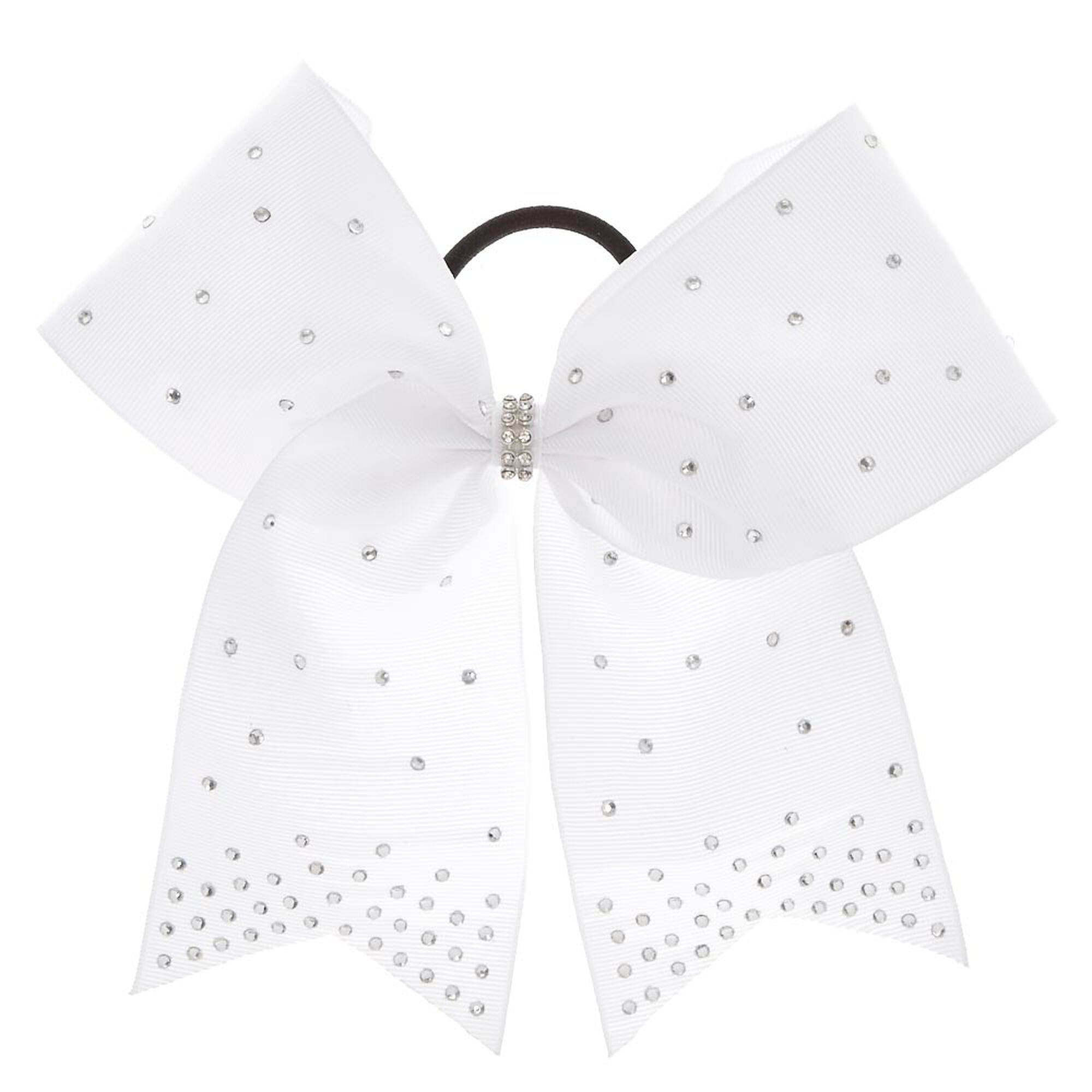 White Rhinestone Cheer Bow Hair Tie Claire S Us