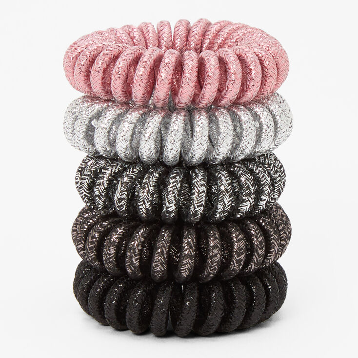 Glittery Multicolored Spiral Hair Ties -  5 Pack,