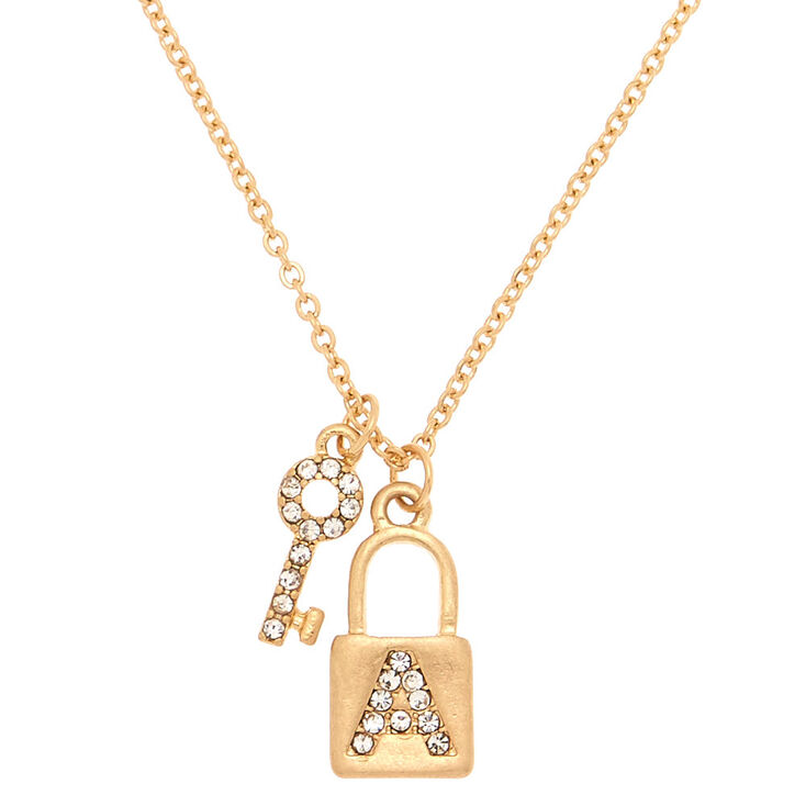Gold Lock & Key Initial Pendant Necklace - A | Claire's US