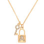 Gold Lock &amp; Key Initial Pendant Necklace - A,