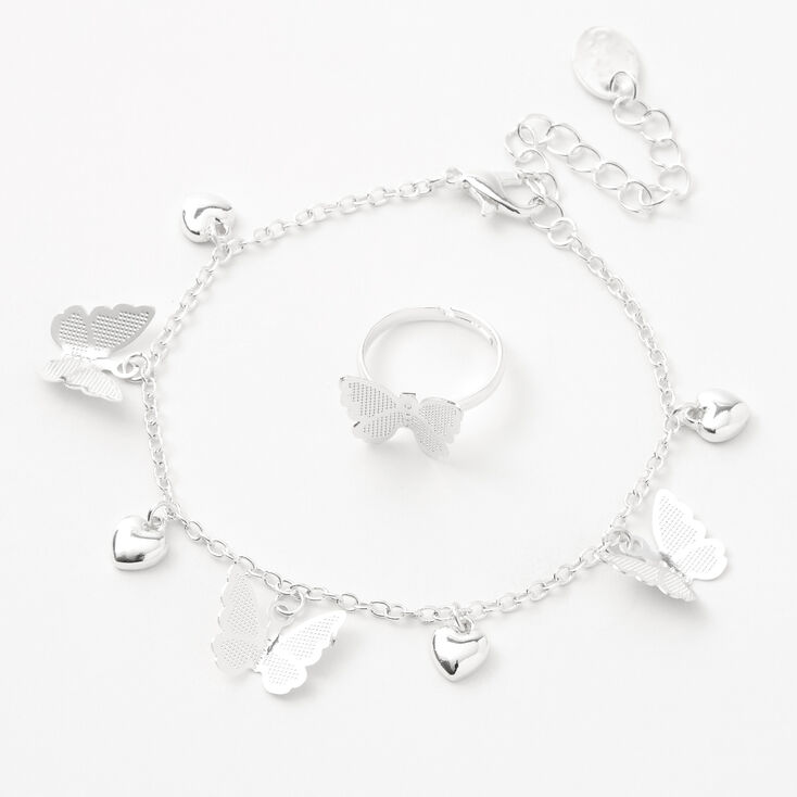 Claire&#39;s Club Silver Heart Butterfly Jewelry Set - 3 Pack,