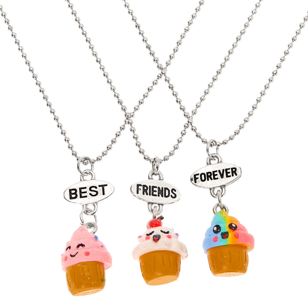 3 Pack Pink/Rainbow/White Claire's Best Friends Cupcake Pendant Necklaces 