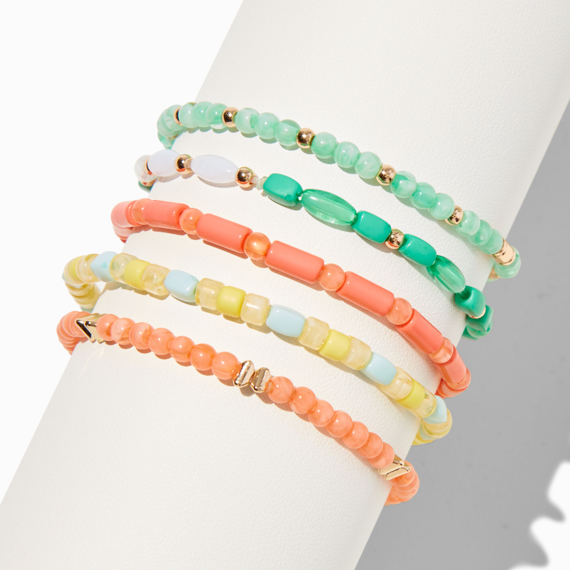 Mixed Orange Stretch Bracelet Set - 5 Pack ,
