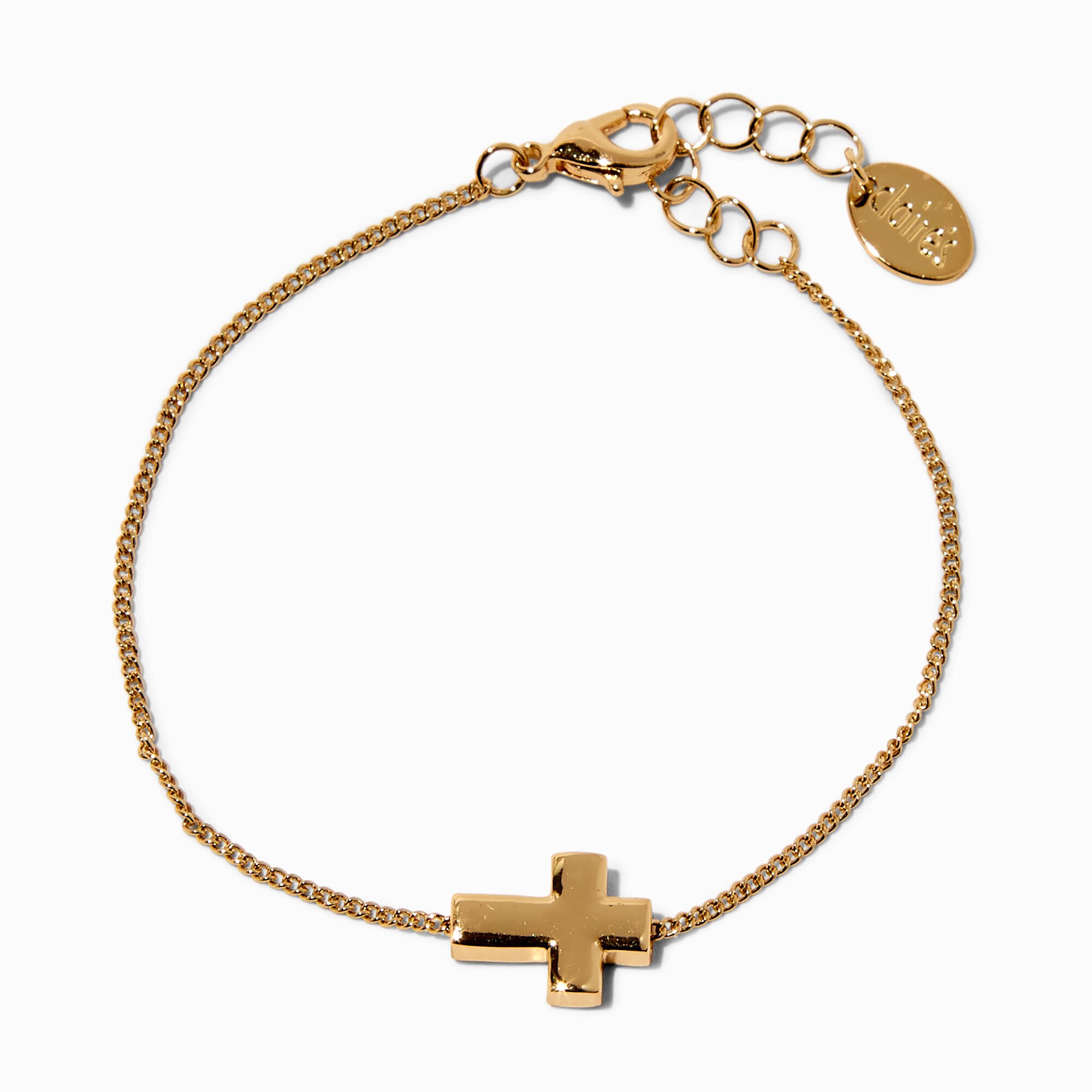 Gold-tone Sideways Cross Chain Bracelet,
