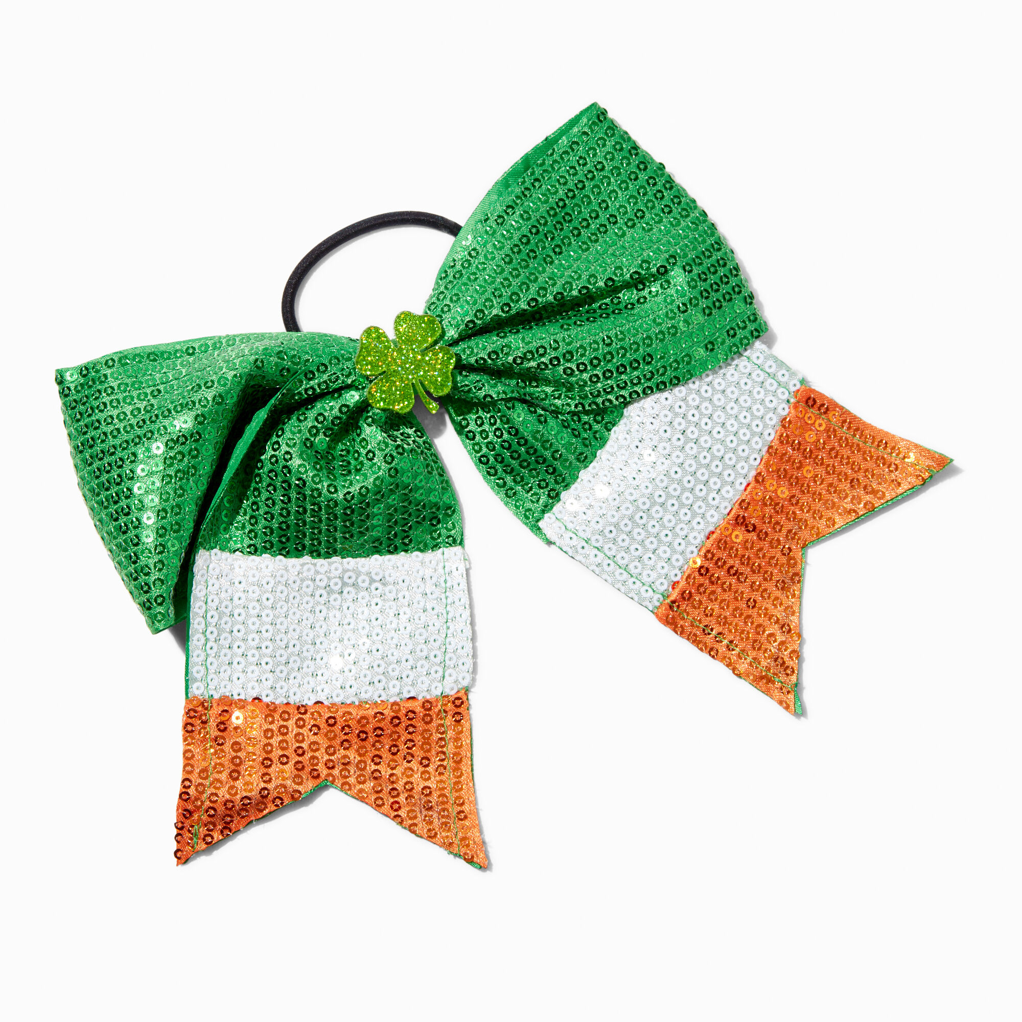 View Claires Irish Flag Sequin Bow Hair Tie Orange information