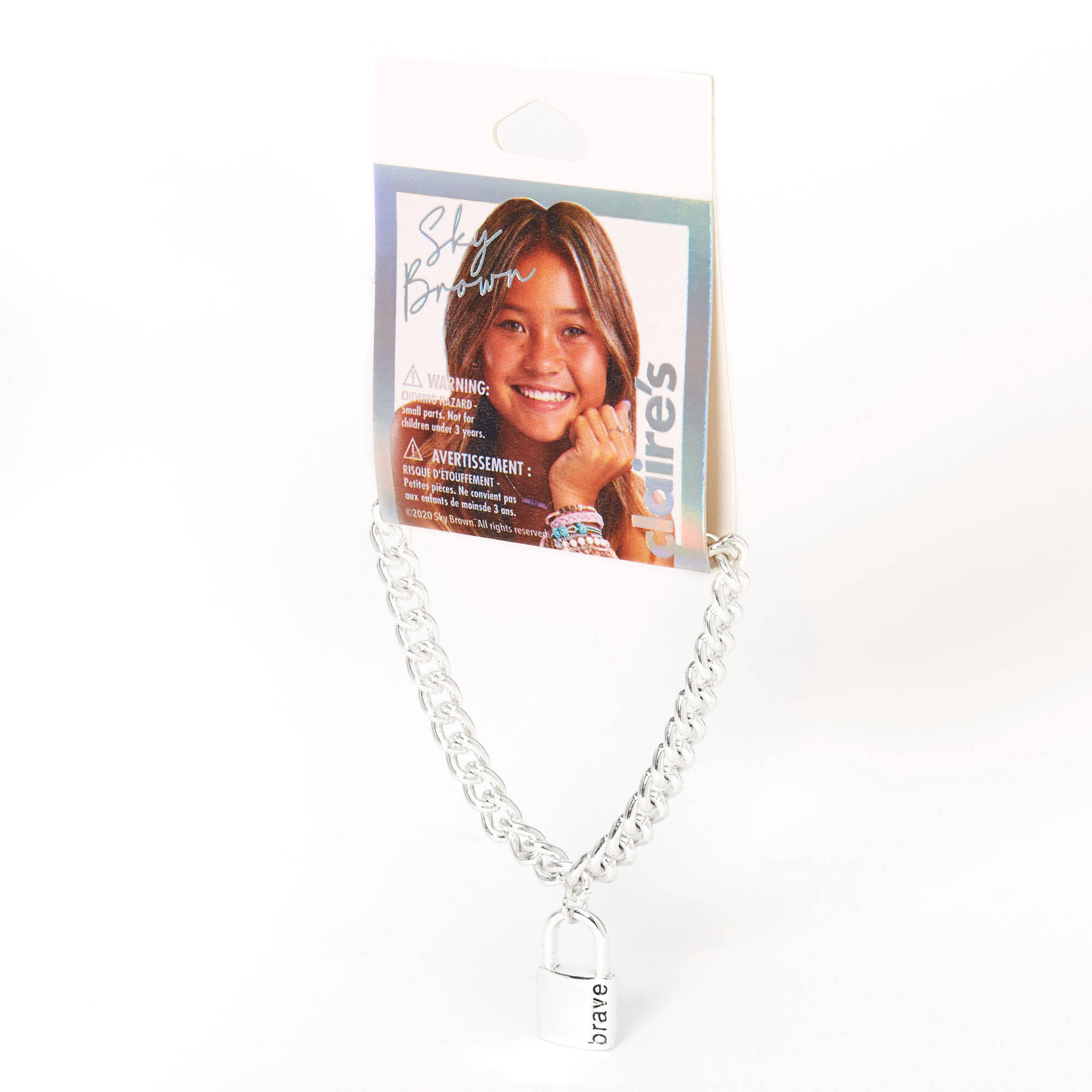 Sky Brown™ Padlock Chain Bracelet – Silver-tone,