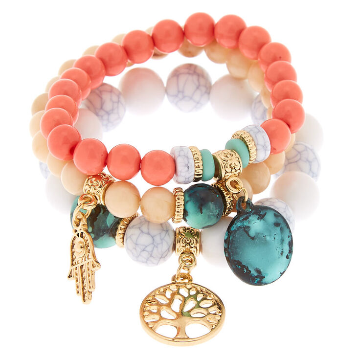 Gold Hamsa Tree Beaded Stretch Bracelets - 3 Pack,