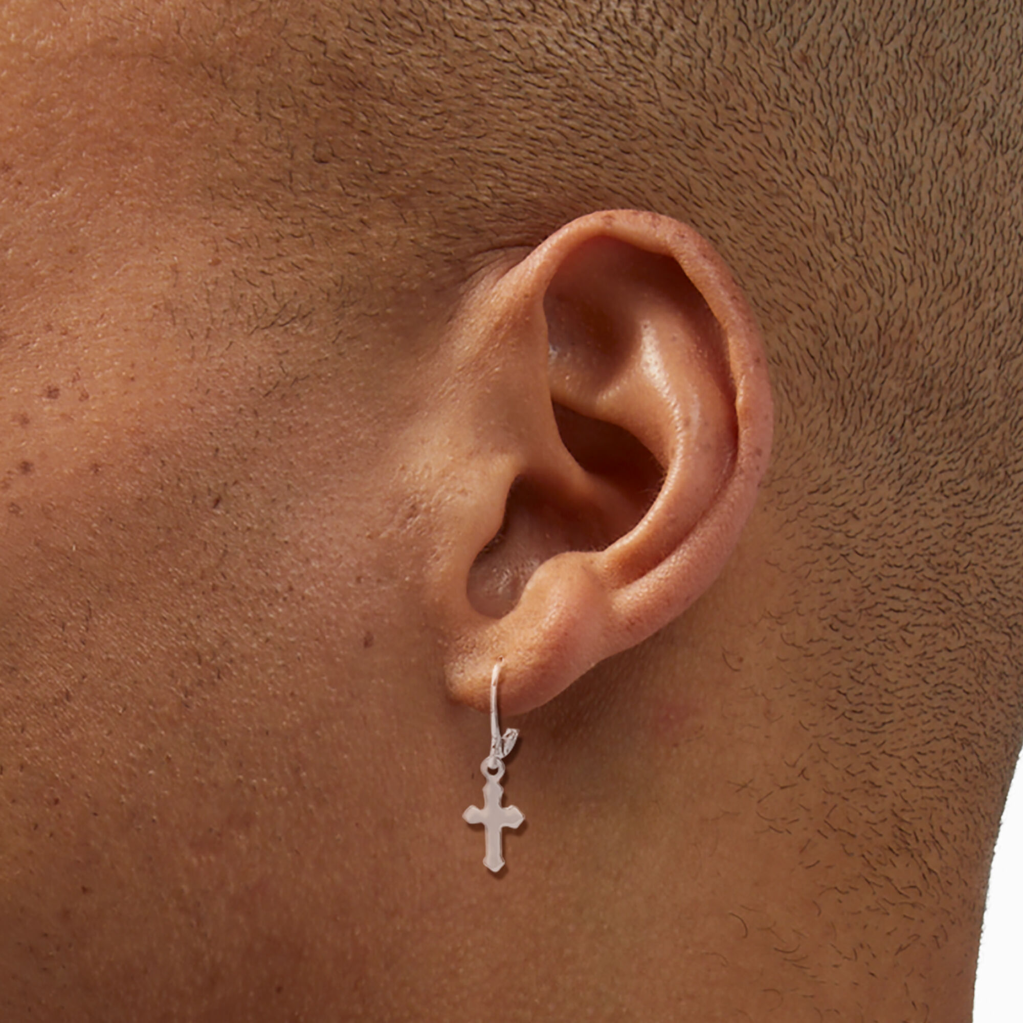 Silver Mixed Ear Cuff & Cross Huggie Hoop Earrings Set - 4 Pack,