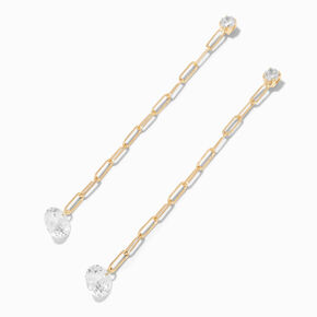 Gold-tone Paperclip Cubic Zirconia 3&quot; Drop Earrings,