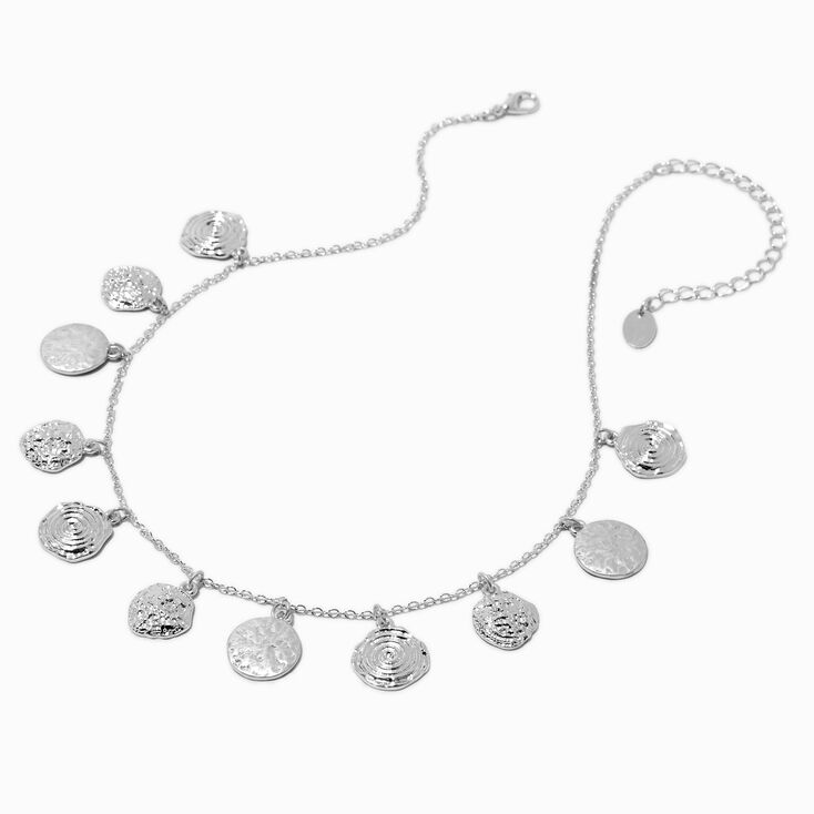 Silver-tone Textured Coin Chain Necklace ,