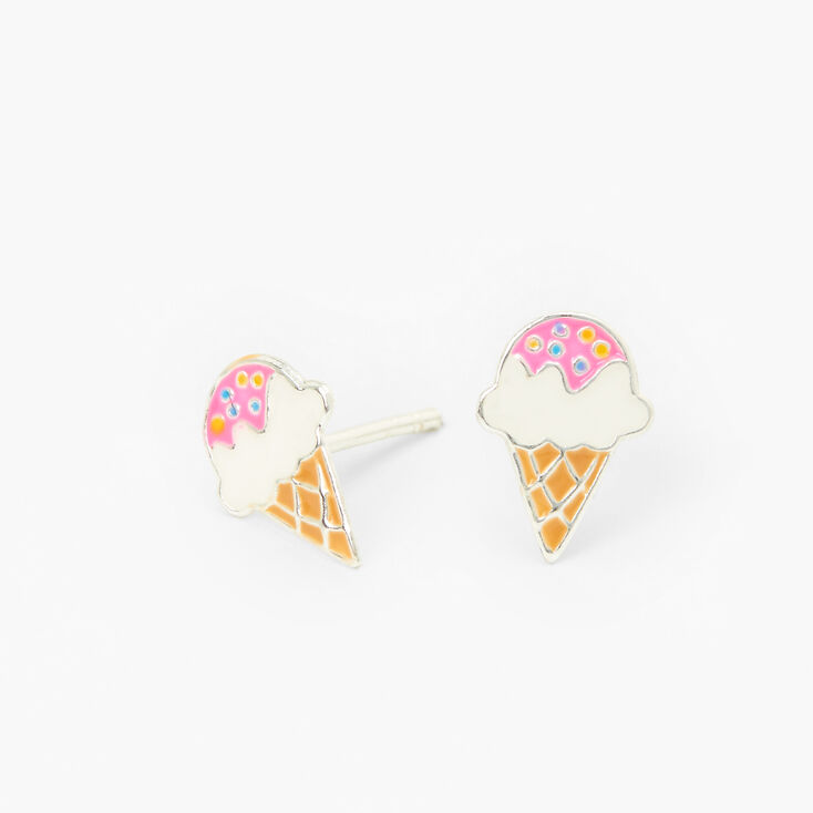 Sterling Silver Ice Cream Cone Stud Earrings,