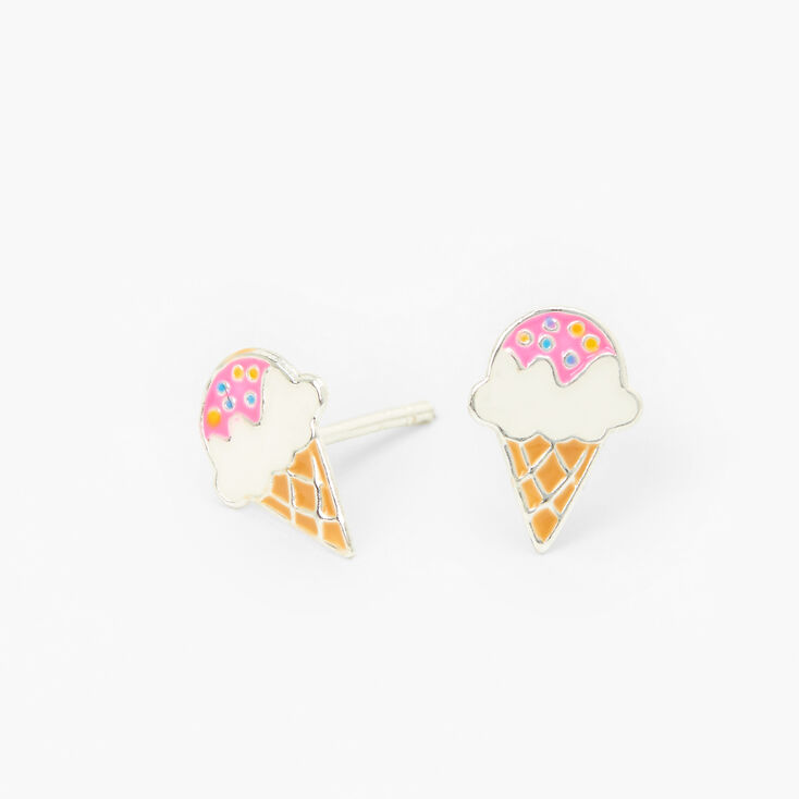 Sterling Silver Ice Cream Cone Stud Earrings,