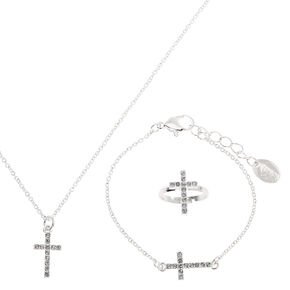 Claire&#39;s Club Silver Cross Jewelry Set - 3 Pack,