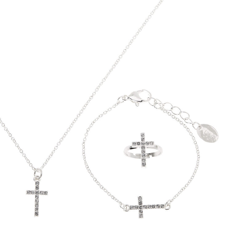 Claire's Parure de bijoux croix couleur argentée Club Claire's - Lot de 3