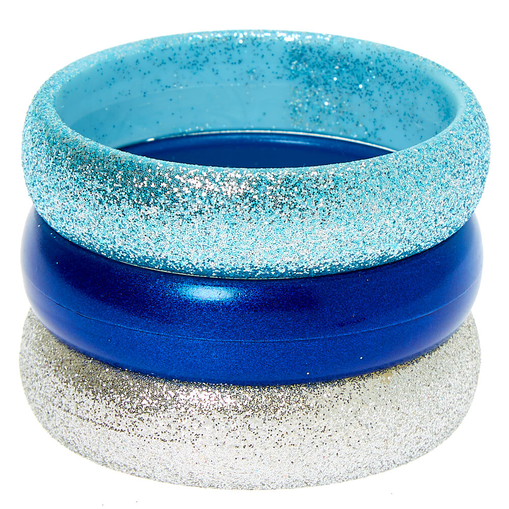 Claire's Club Bangle Bracelets - Blue, 3 Pack,