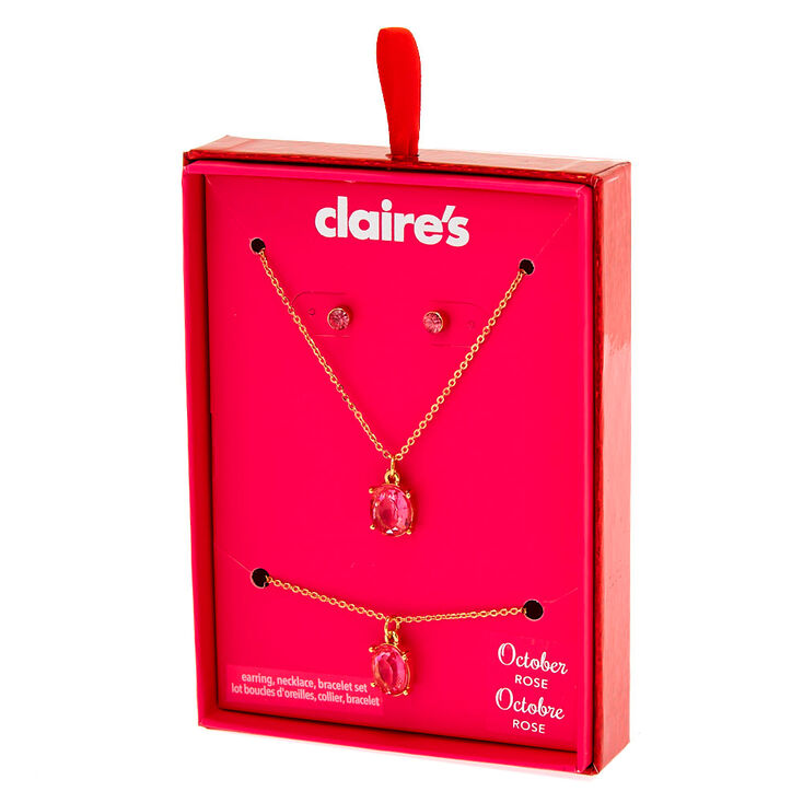October Birthstone Jewellery Gift Set - Rose, 3 Pack,