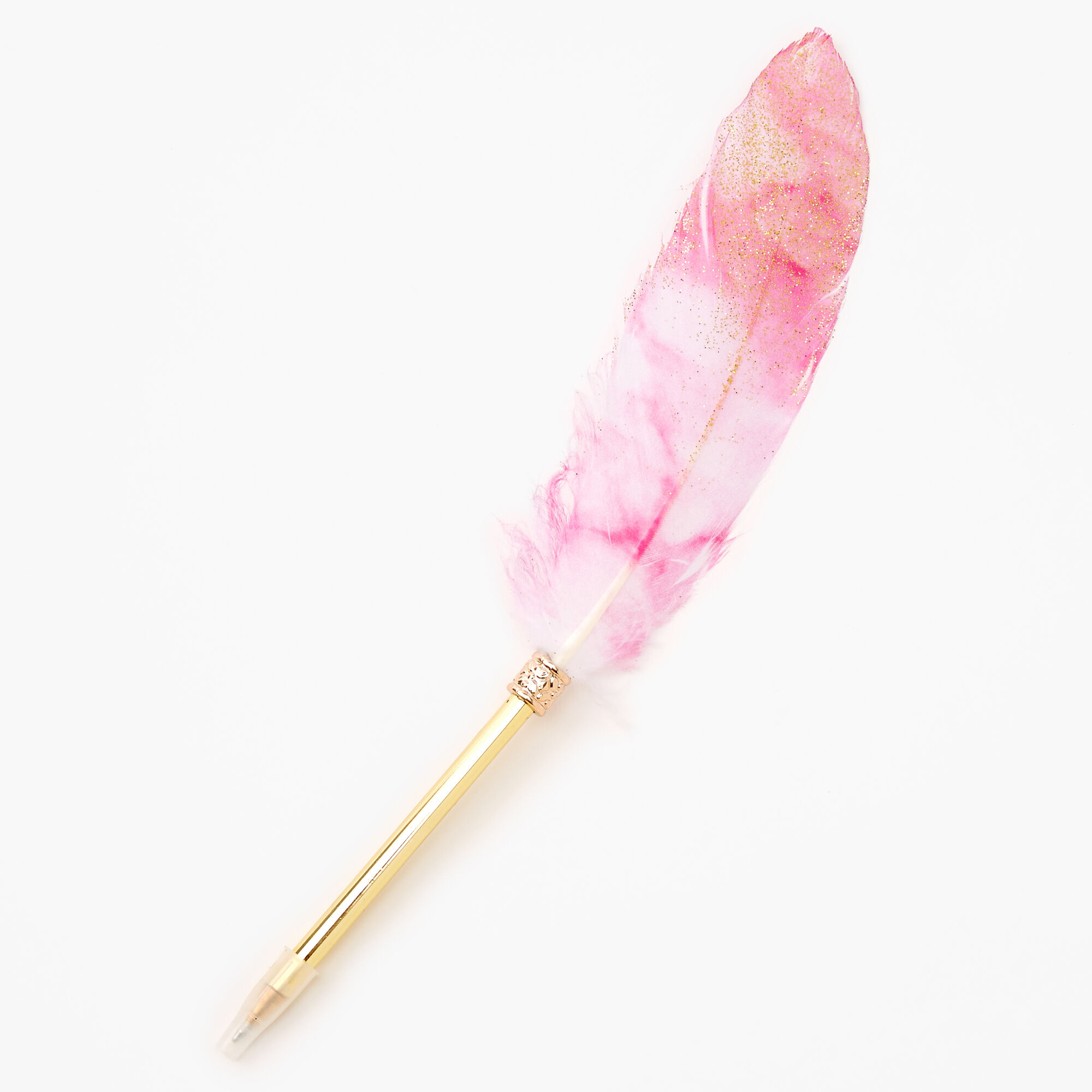 View Claires Glittery Ombre Feather Pen Pink information