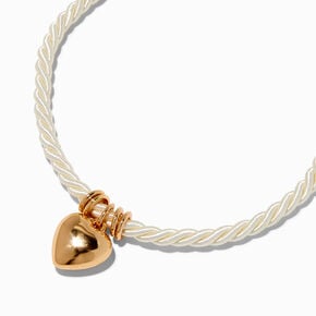 Gold-tone Heart Pendant Twisted Chunky Rope Choker Necklace,