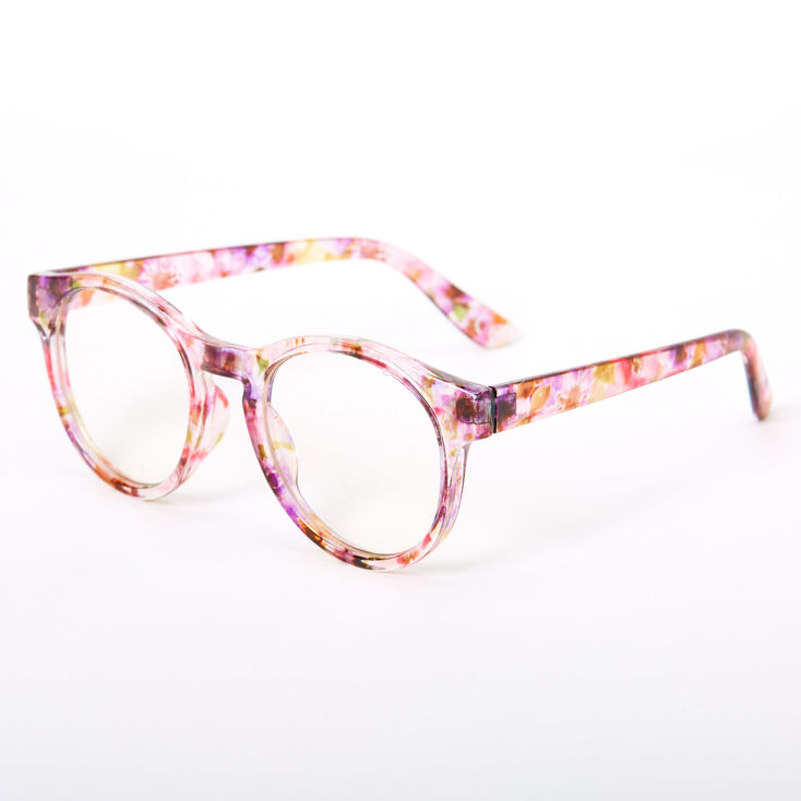 Round Transparent Floral Clear Lens Frames - Pink,