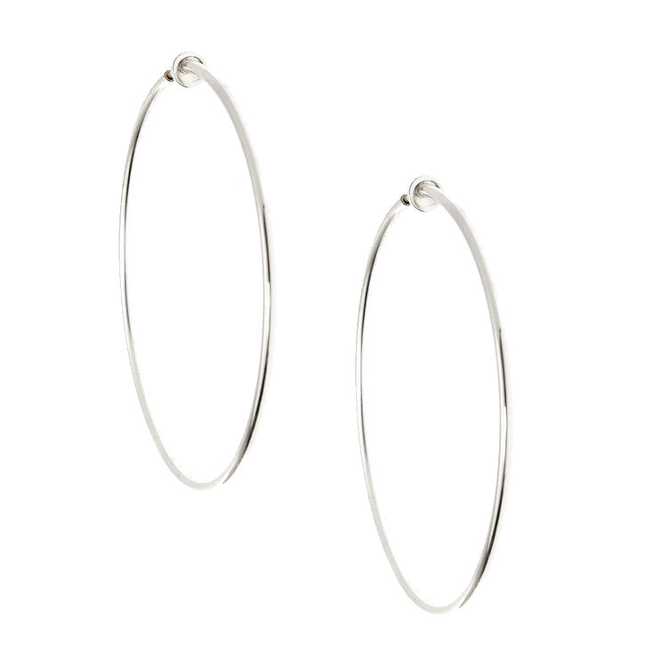Silver 70MM Clip On Hoop Earrings,