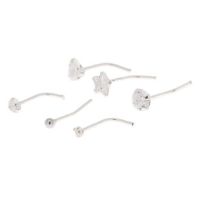 22G Sterling Silver Cubic Zirconia Mixed Nose Studs - 6 Pack,