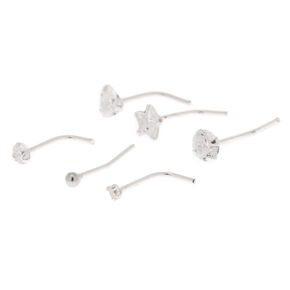 Sterling Silver 22G Mixed Cubic Zirconia Nose Studs - 6 Pack,