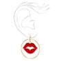 Gold 2&quot; Lips Pearl Hoop Earrings - Red,