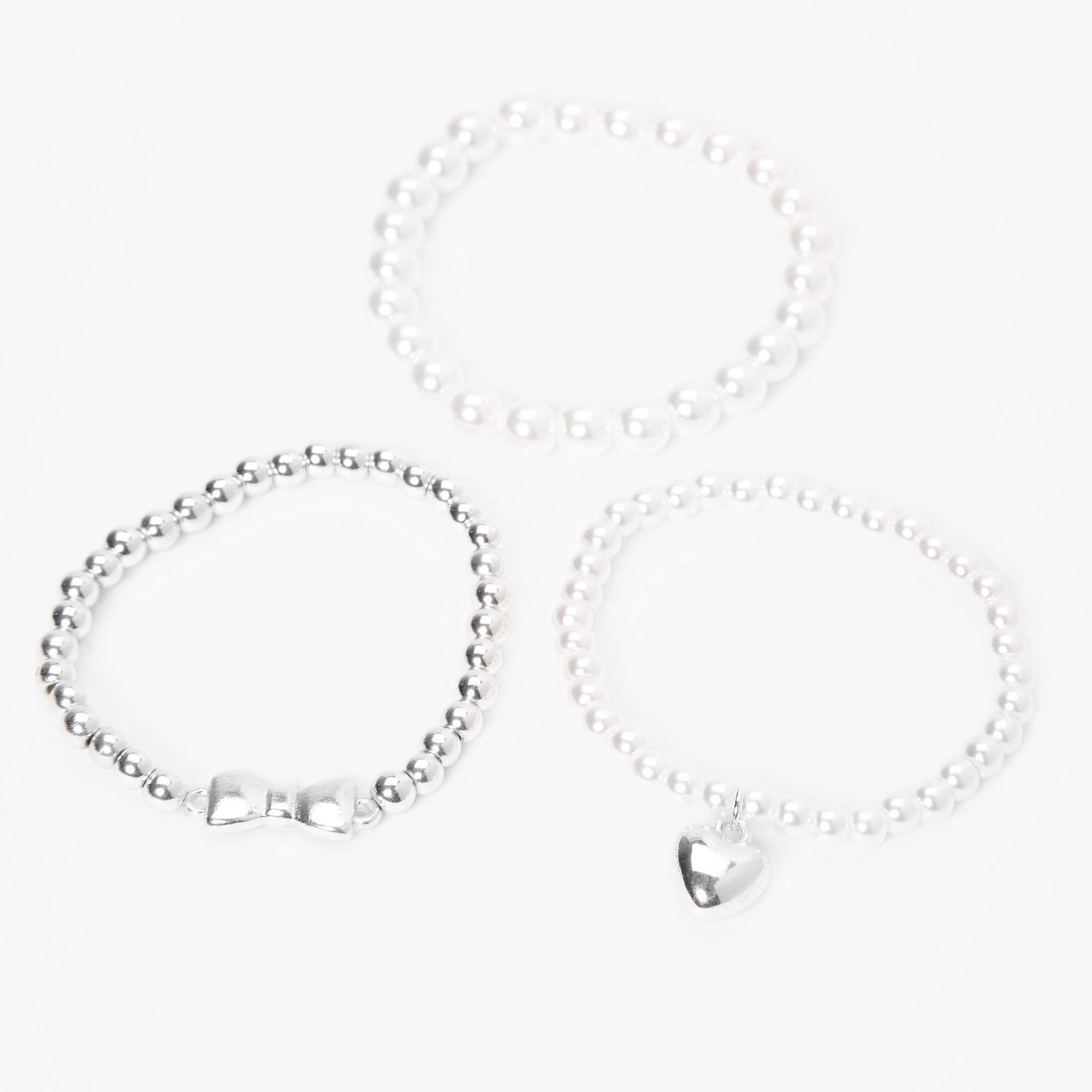 Bracelets perle d'imitation cœur couleur argentée occasion spéciale Claire's Club (lot de 3),