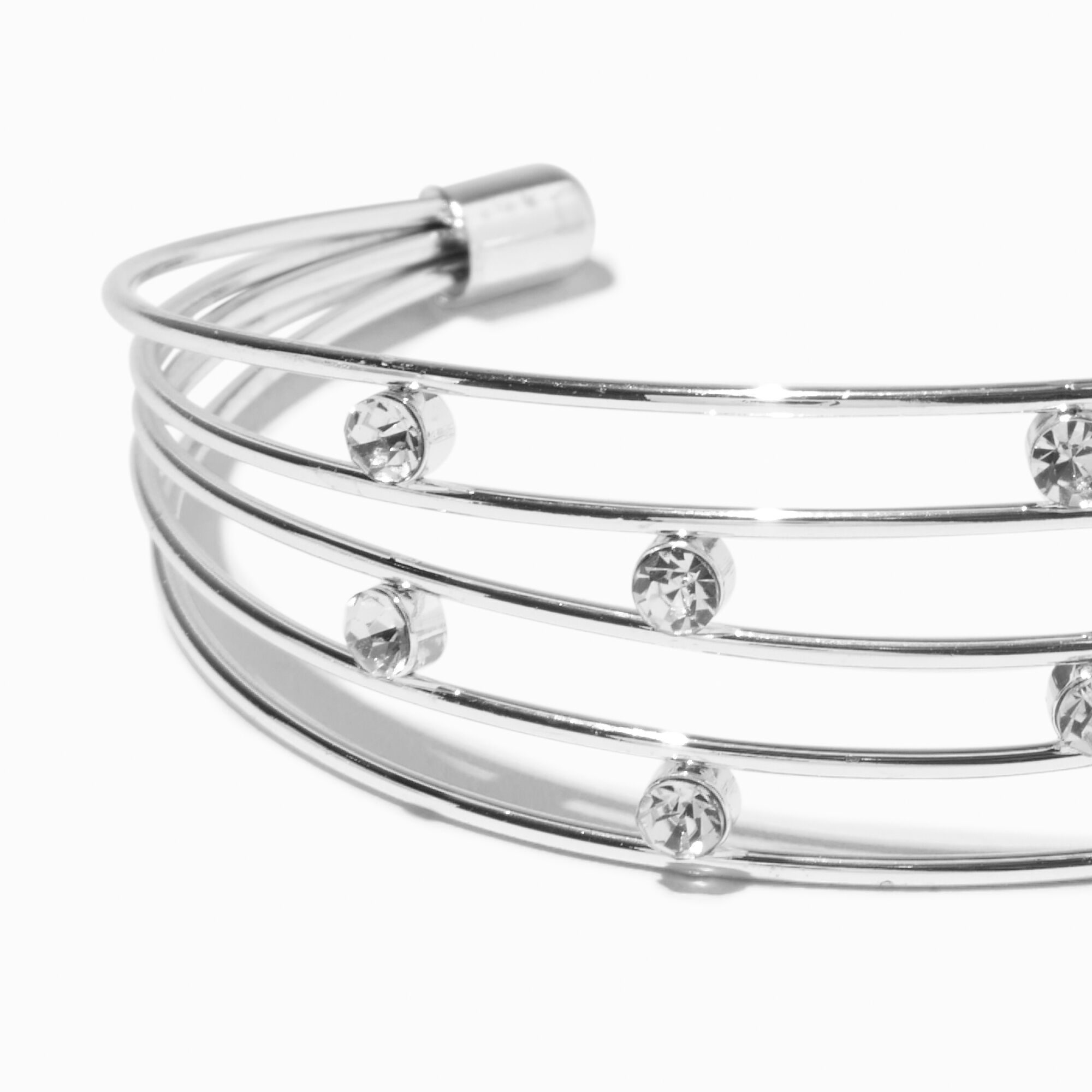 Bracelet manchette diamant et fil métallique couleur argentée,