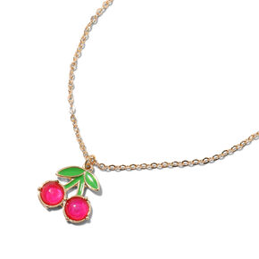 Gold-tone Cherry Mood Pendant Necklace ,