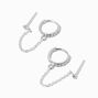 C LUXE by Claire&#39;s Sterling Silver Cubic Zirconia Hoop Connector Chain Stud Earrings,