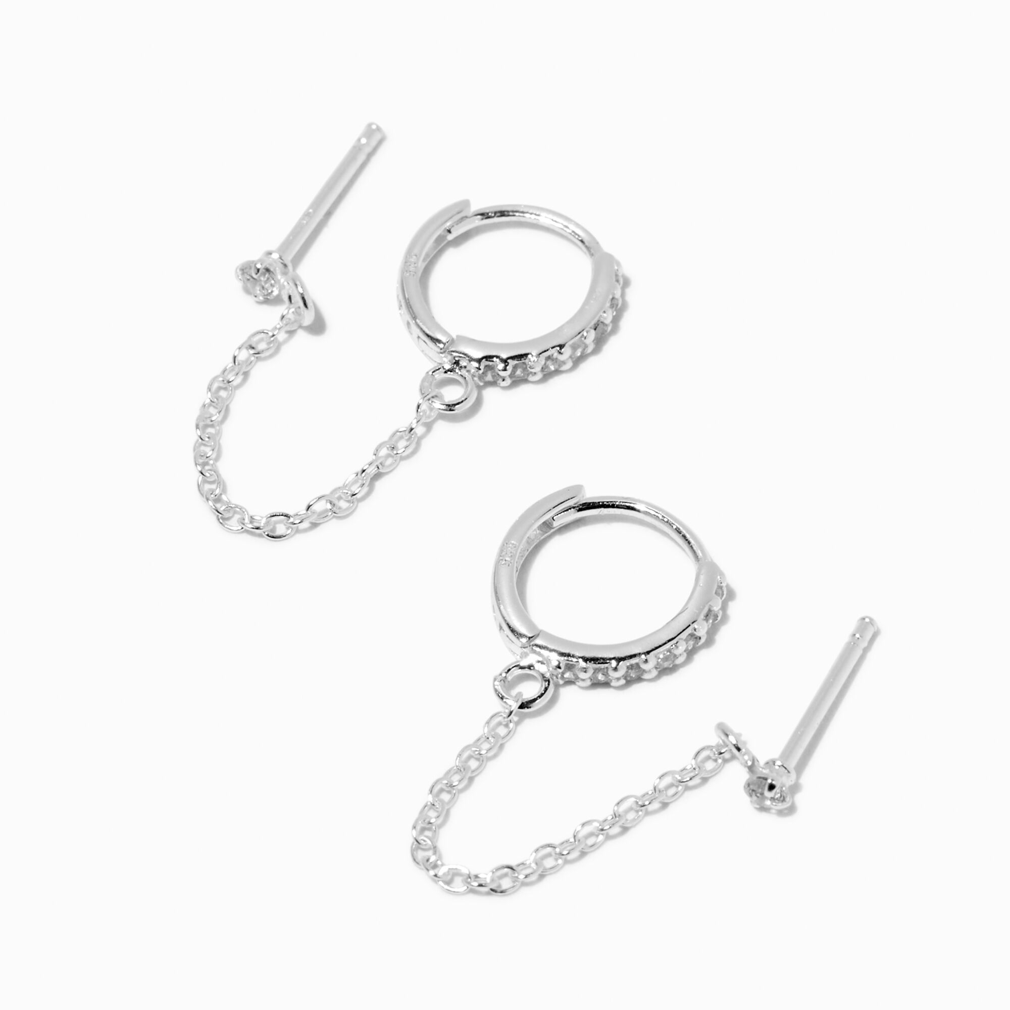 View C Luxe By Claires Cubic Zirconia Hoop Connector Chain Stud Earrings Silver information