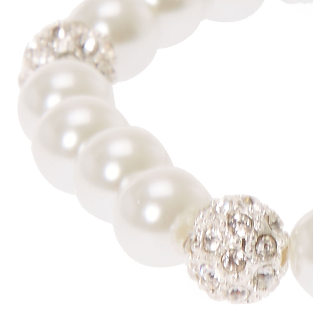 Silver Pearl & Fireball Stretch Bracelet,