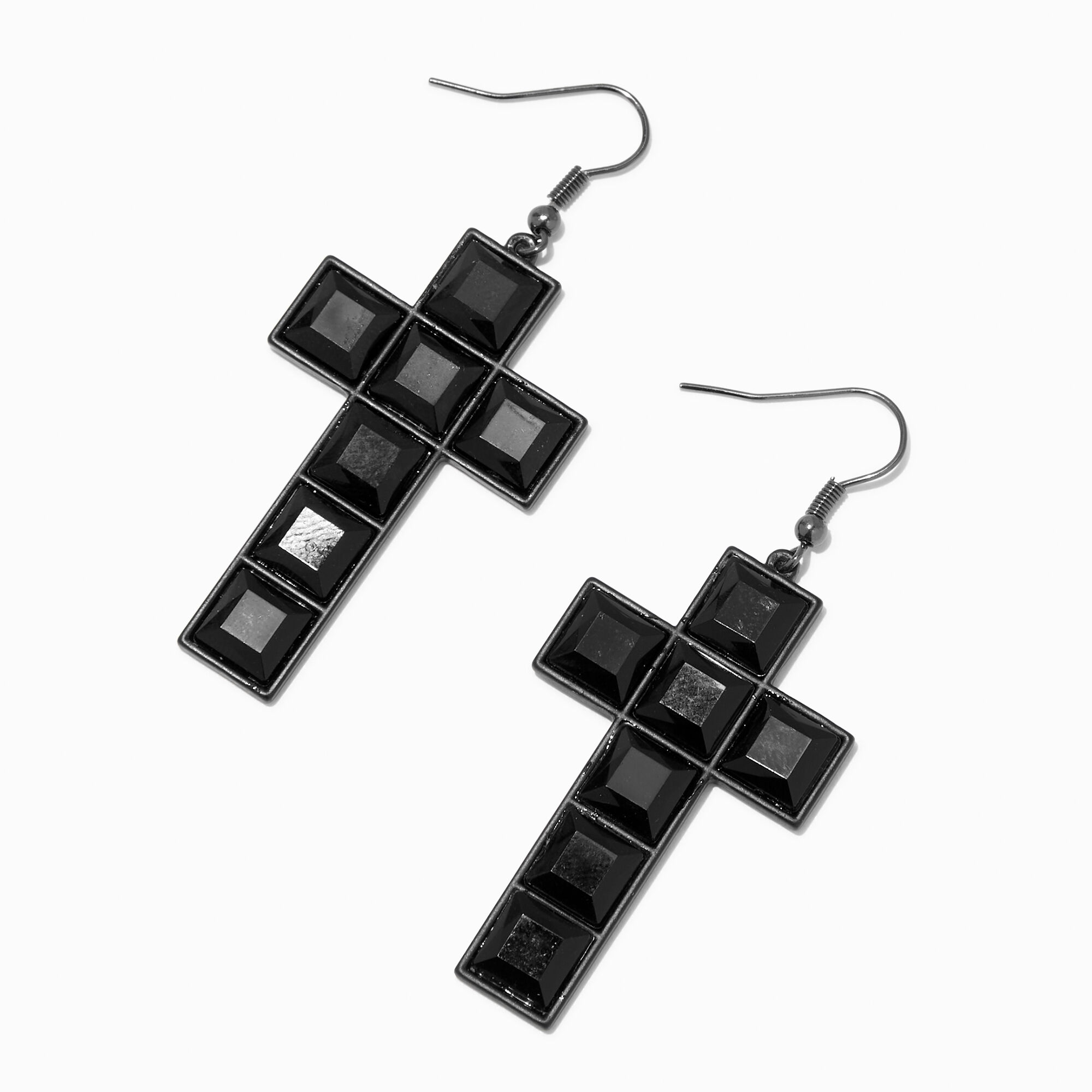 View Claires 3 Cross Drop Earrings Black information