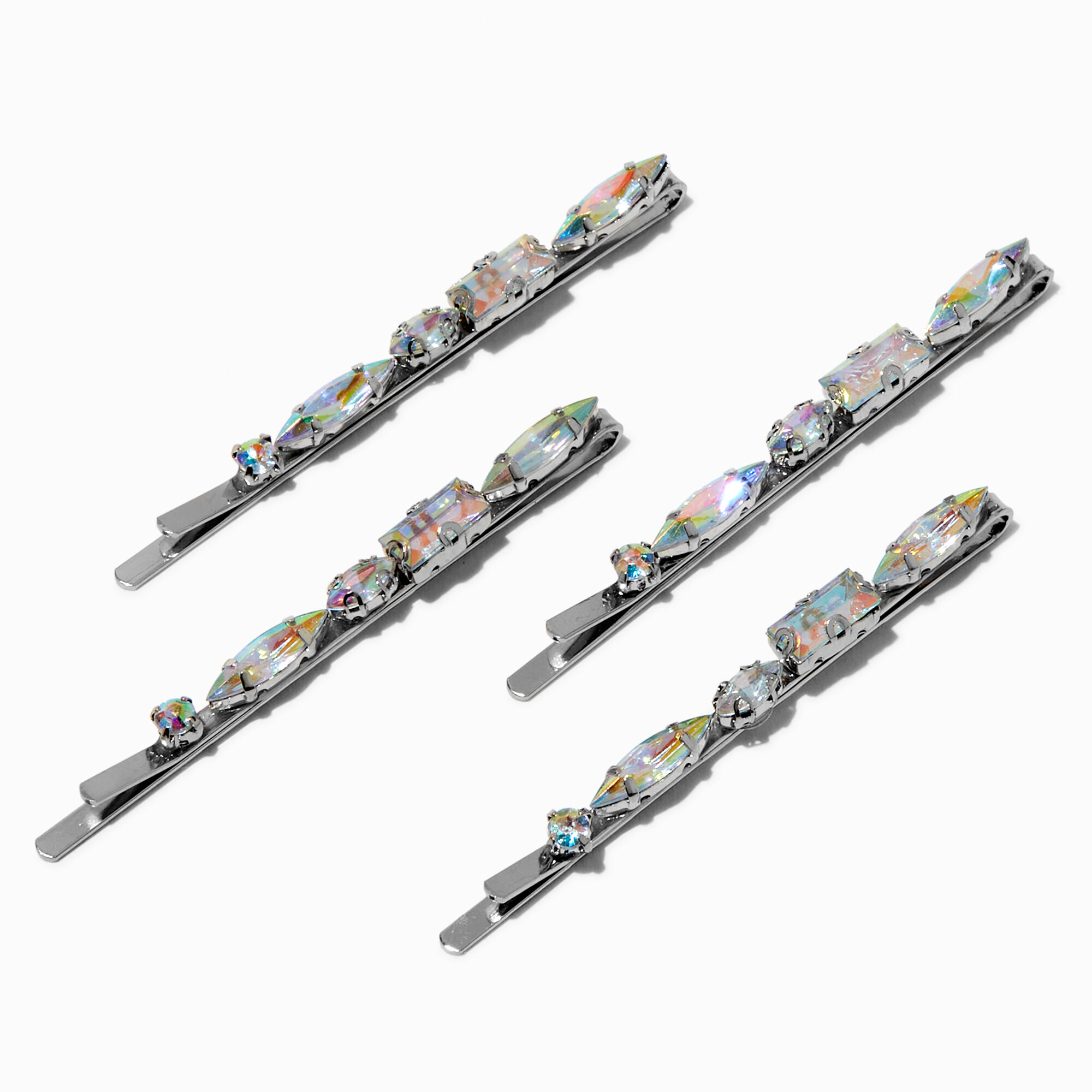 View Claires Iridescent Gemstone Hair Pins 4 Pack Silver information