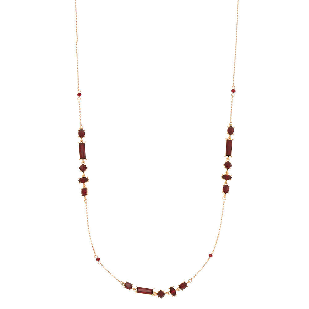 Long Embellished Pendant Necklace - Red,