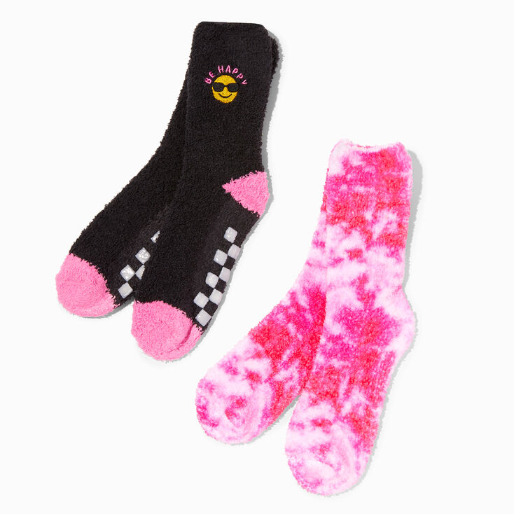 Be Happy &amp; Pink Tie Dye Plush Slipper Socks - 2 Pack,