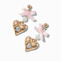 Gold-tone Crystal Heart Pink Bow Drop Earrings,