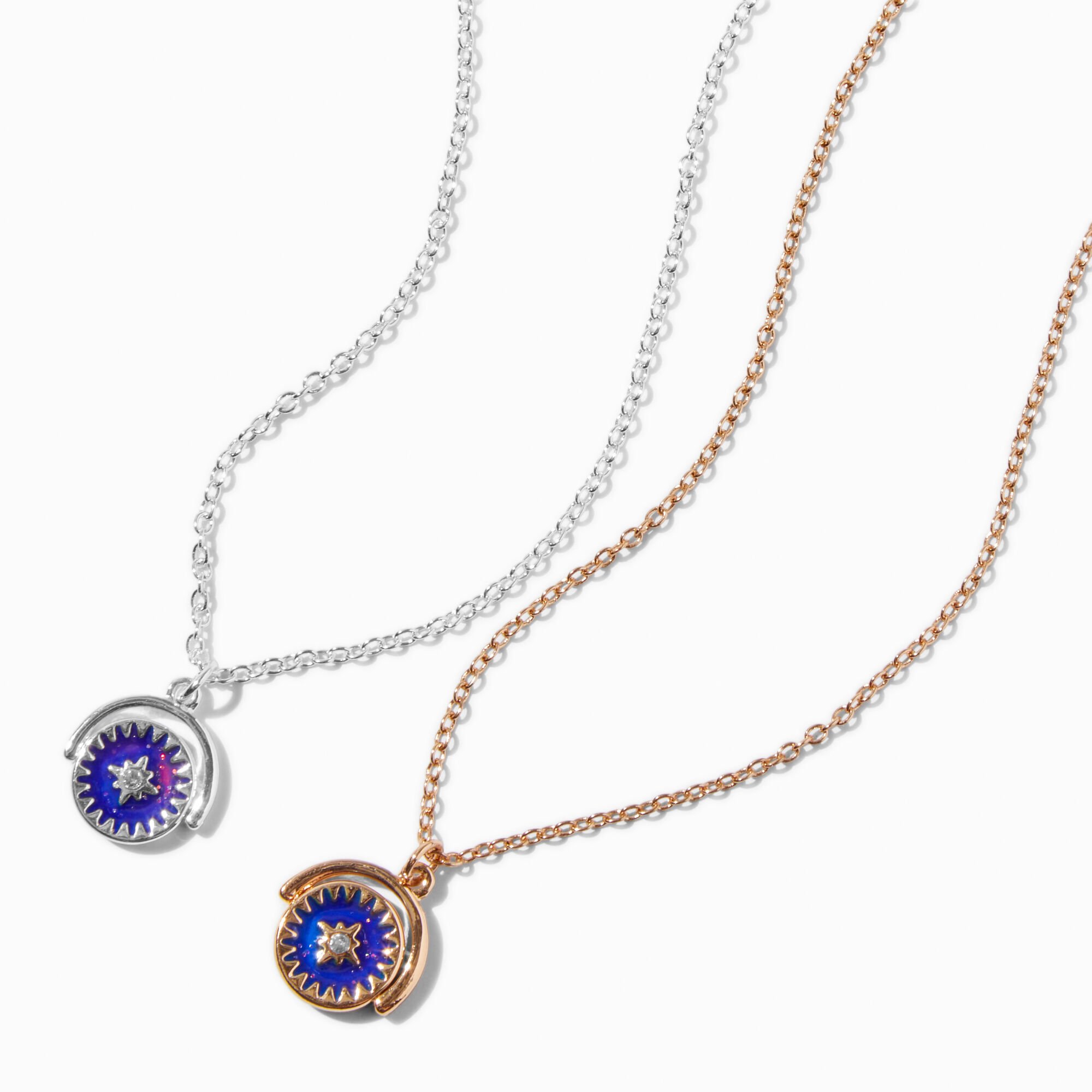 Best Friends Mood Love Compass Fidget Spinner Pendant Necklaces - 2 Pack,