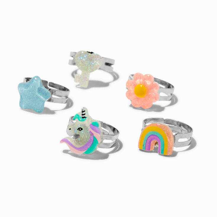 Claire&#39;s Club Lilac Unicorn Box Rings - 5 Pack,