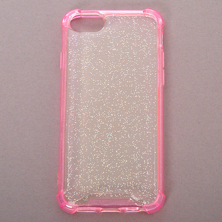 Clear Pink Glitter Protective Phone Case - Fits iPhone 6/7/8/SE