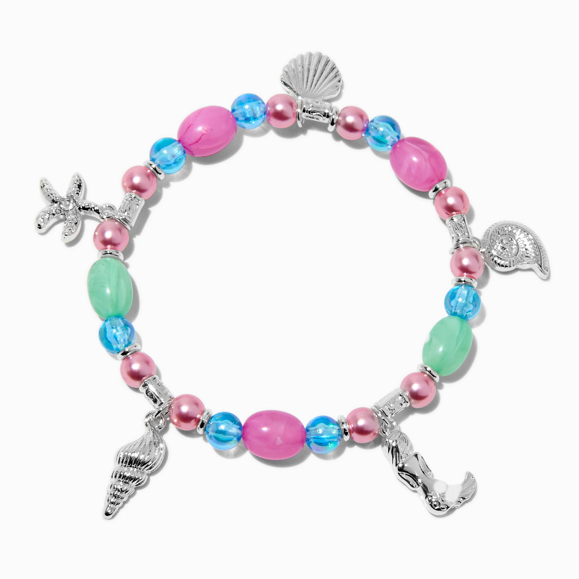 View Claires Mermaid Seashells Beaded Stretch Bracelet Silver information