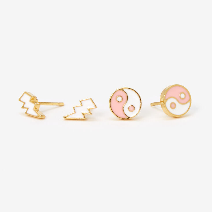 Gold Plated Pink Yin Yang Stud Earrings - 2 Pack,