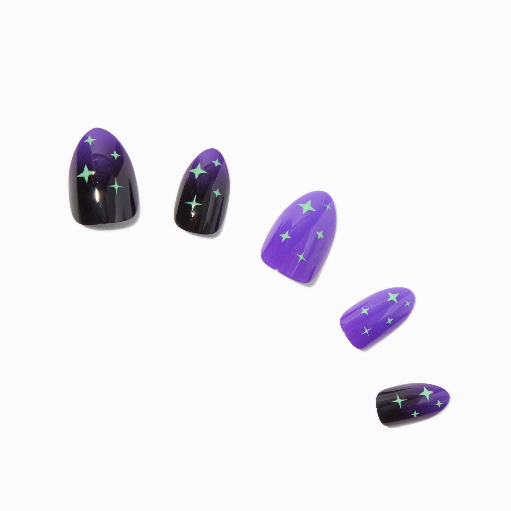 Glow in the Dark Star Short Almond Vegan Faux Nail Set - 24 Pack,