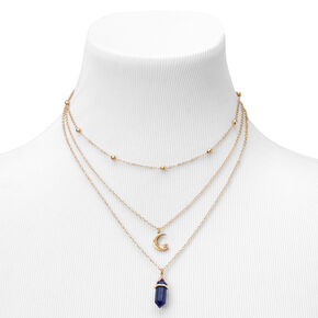 Navy Crystal Celestial Multi Strand Gold-tone Chain Necklace,