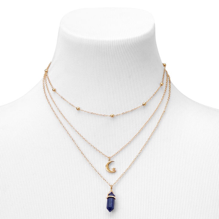 Navy Crystal Celestial Multi Strand Gold Chain Necklace,