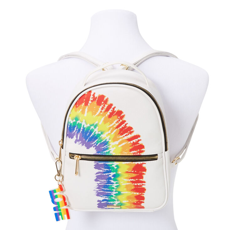 Rainbow Tie Dye Small Backpack - White,