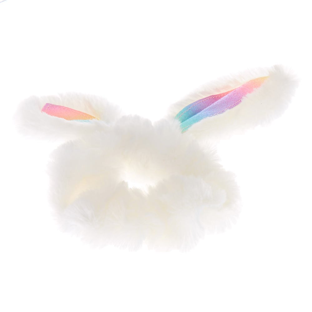 Medium Fuzzy Bunny Ears Hair Scrunchie - White,
