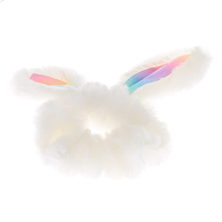 Medium Fuzzy Bunny Ears Hair Scrunchie - White,